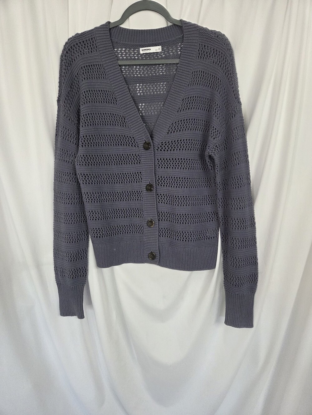 Sonoma Open-Knit V-Neck Cardigan in Dusty Blue Size M